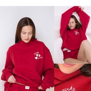 Parke And Brunch Collab Women's Red Sweatshirt Mockneck Fleece Large XL